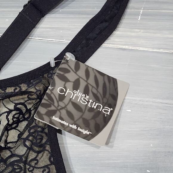 Olga Christina Bra 38C Black Floral Flower Lace Underwire Style 55007 - Picture 10 of 10